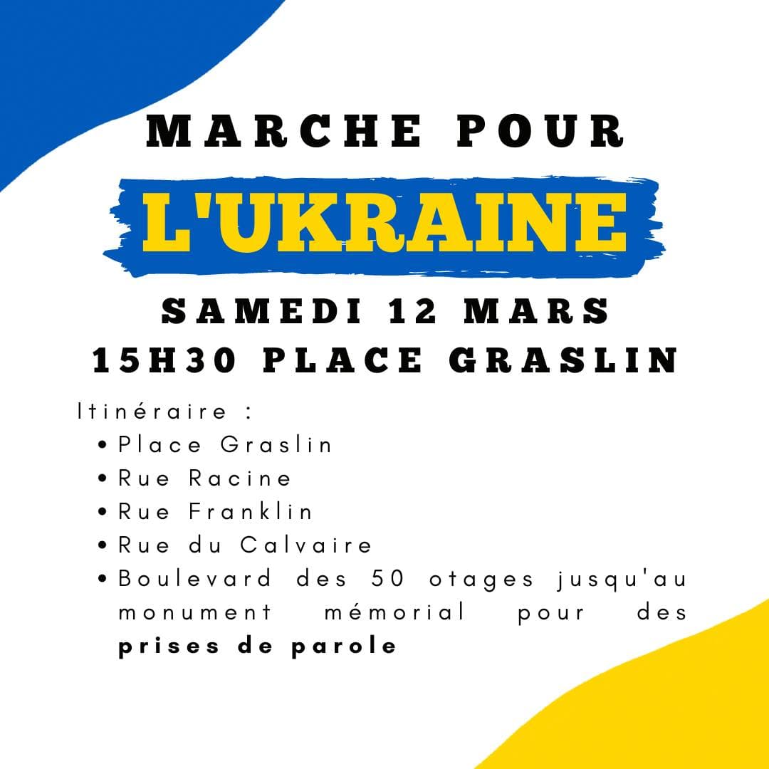 Marche pour l'Ukraine Samedi 12 Mars à Nantes - 15H30 Place Graslin 